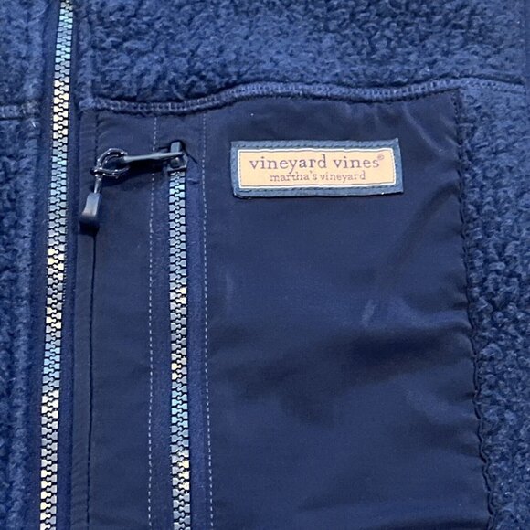 Men's Vineyard Vines Sherpa Fleece Vest SZ Small Blue Pockets Full Zip - Picture 6 of 10